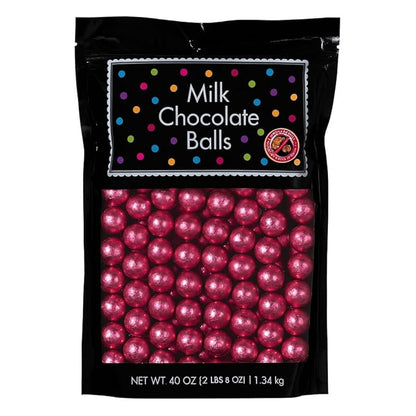 ALBERT'S Candy Milk Chocolate Foiled Balls, 40 oz Bag, Party and Wedding Candy, Peanut-Free & Tree Nut-Free (Full Size, Pink)