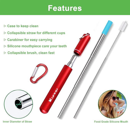 Kynup 4Packs Reusable Straws, Metal Straw with Silicon, Travel Drinking Straws with Case, Keychain, Cleaning Brushes, Silicon Pcs Perfect for Travel, Gifts (20 PCS) Blue-Black-Red-Turquoise