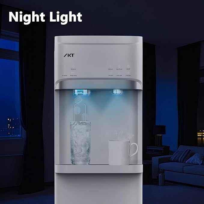 IKT Self Cleaning 3 in 1 Water Cooler Dispenser and Ice Maker for 3-5 Gallon Bottom Load 22 lbs Daily Capacity White