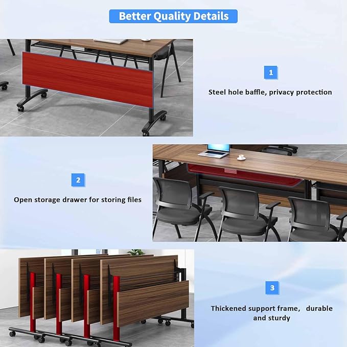 Conference Room Tables,70" Folding Conference Tables/Podcast Tables for 8-10 People,Modern Office Seminar Table,Mobile Meeting Table for Office Modular Training Tabless (Walnut, 6 Pack)
