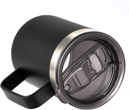 ALOUFEA 12oz Stainless Steel Insulated Coffee Mug with Handle, Double Wall Vacuum Travel Mug, Tumbler Cup with Sliding Lid, Black