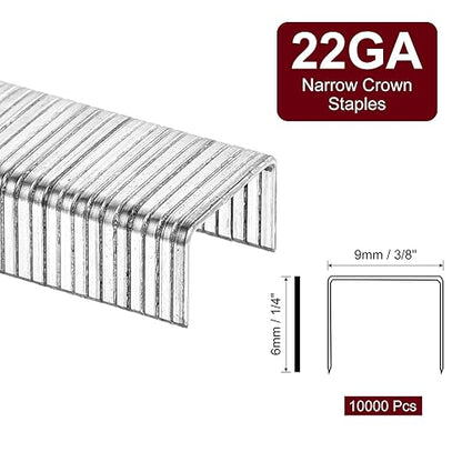 uxcell 22 Gauge Narrow Crown Staples 3/8" x1/4", 10000Pcs Galvanized Steel for Pneumatic, Electric Stapler, White