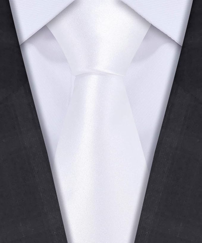 TIE G 5pcs Tie Set in WHITE OR BLACK GIFT BOX: Solid Color Necktie, Satin Bow Tie, Pocket Square, Lapel, Cuff Links