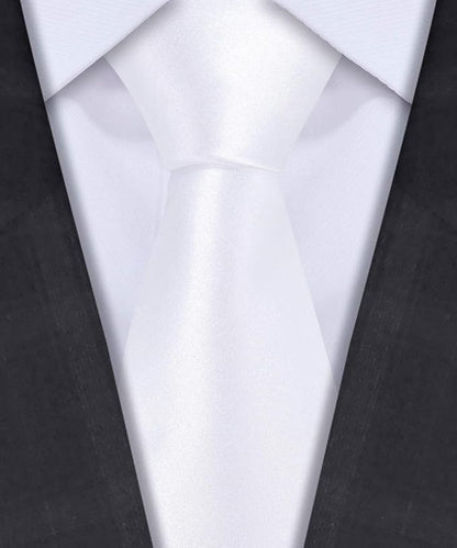 TIE G 5pcs Tie Set in WHITE OR BLACK GIFT BOX: Solid Color Necktie, Satin Bow Tie, Pocket Square, Lapel, Cuff Links