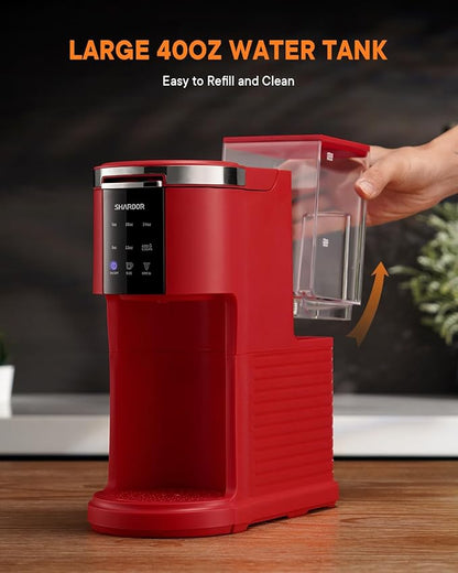 SHARDOR K Cup Coffee Maker, 3 in 1 Single Serve Coffee Maker for K Cup Pods & Ground Coffee & Teas, 6 to 14oz Brew Sizes, 40oz Detachable Water Reservoir, Compact Design, Red