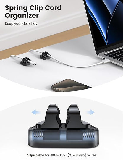 10Pack [Spring Fixed] Cord Holder Clips, Cord Organizer for Desk - Lamicall Adjustable Clips Cable Management, Phone Charger Cord Holder, Wall Car Desktop Nightstand Wire Cord Organizer