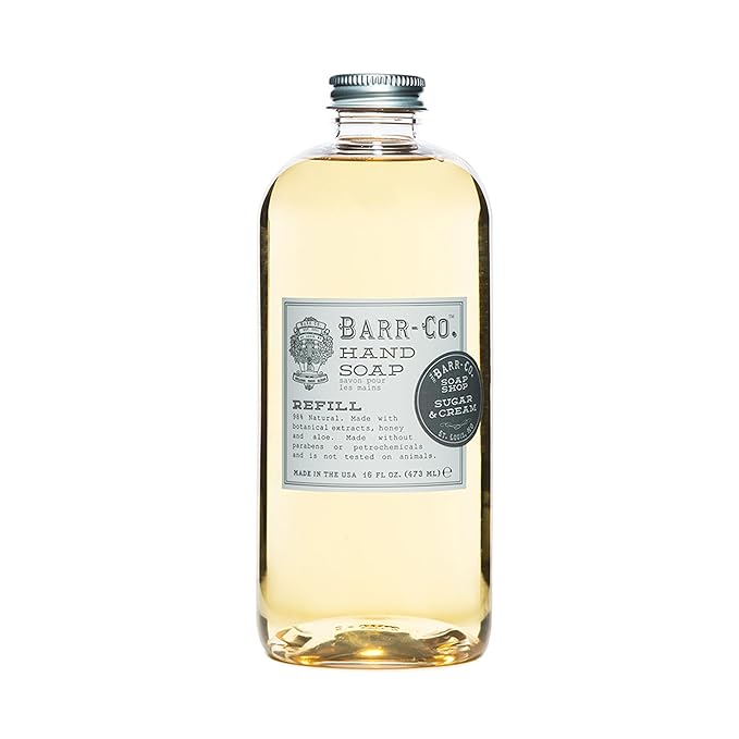 BARR-CO. Sugar & Cream Hand Soap Refill – Sweet Cream, Coconut & Sugar Scent, Natural Liquid Soap for Bathroom & Kitchen, Vegan, Moisturizing, 16 fl oz
