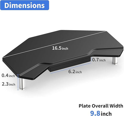 Monitor Stand Riser Black,Plane Wing-Shaped Sturdy Computer Stand Ergonomic Desk Organizer Riser Wood Monitor Stand with Drawer for Laptop, Computer,16.5 Inch