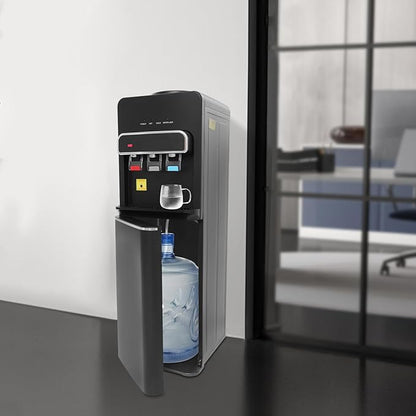 Bottom Loading Water Cooler for 5 Gallon Bottle, 110V Electric Water Dispenser with Hot, Room and Cold Spouts, Child Safety Lock, Work Indicator Lights, Floor Standing (Black)