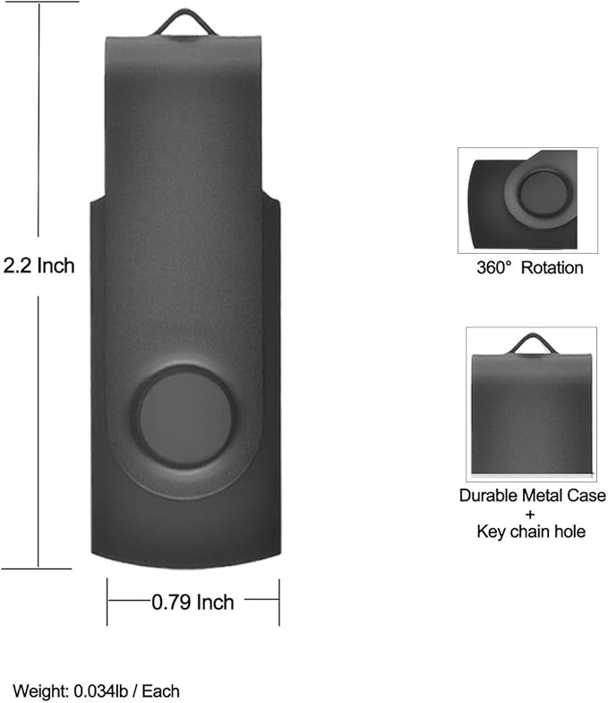 JBOS 2GB USB Flash Drive 10 Pack - Swivel Thumb Drives, USB2.0 Pen Drive for Data Storage, Black + Blue