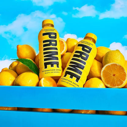 PRIME Hydration LEMONADE, Sports Drinks, Electrolyte Enhanced for Replenishing Fluids, 250mg BCAAs, B Vitamins, Antioxidants, Low Sugar, 16.9 Fl Oz, 12 Pack