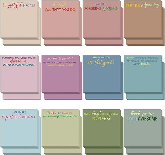 Yinder 24 Pcs Employee Appreciation Sticky Notes Xmas Gift Bulk Motivation Note Pads Mini Inspirational Note Gift for Teacher Nurse Staff Coworker Office Supply 3 x 3'' (Appreciation,Classic)