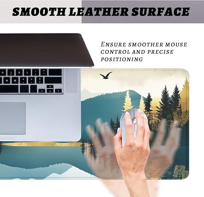Mountain Forest Desk Pad Mouse Pad Abstract Nature Lake Scenic Mousepad XL Large Gaming Mouse Pad Laptop Keyboard Mat Desk Pad 31.5"x11.8"