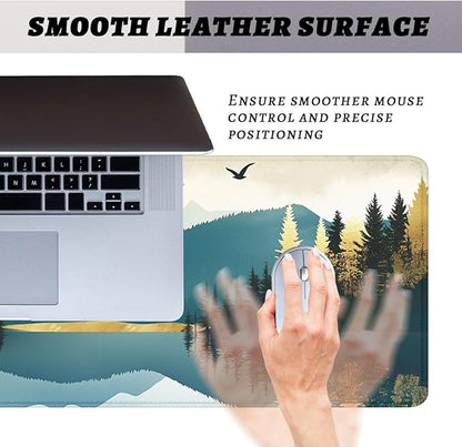 Mountain Forest Desk Pad Mouse Pad Abstract Nature Lake Scenic Mousepad XL Large Gaming Mouse Pad Laptop Keyboard Mat Desk Pad 31.5"x11.8"