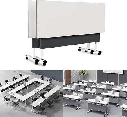 Folding Conference Table Modern Large Mobile Meeting Table Rolling Conference Room Tables with Wheels Seminar Tables for Office Training Classroom (2, Deep Grey, 55" D X 23.6" W X 29.5" H)