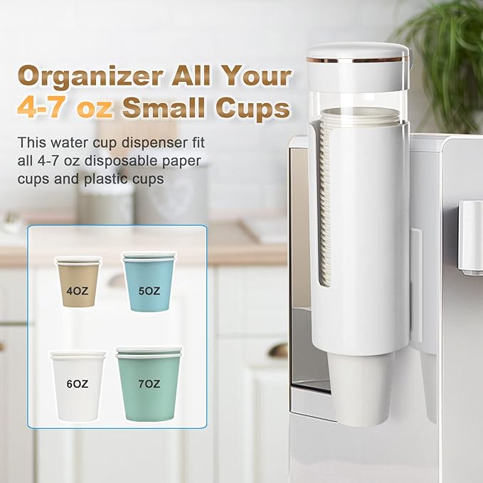 Cup Dispenser, Pull Type Water Cooler Cup Holder Fit 4oz-7oz Disposable Cups, Upgraded Wall Mounted Mouthwash Cup Dispenser for Bathroom Office Gym School (White)