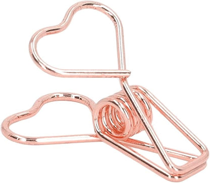 Clips in Assorted Sizes, Medium Metal Paper Clips, 100 Pcs Rose Gold - Strong Clamping Force, Hollow Heart Shape, Cute Office Document Accessories (Pink Gold)