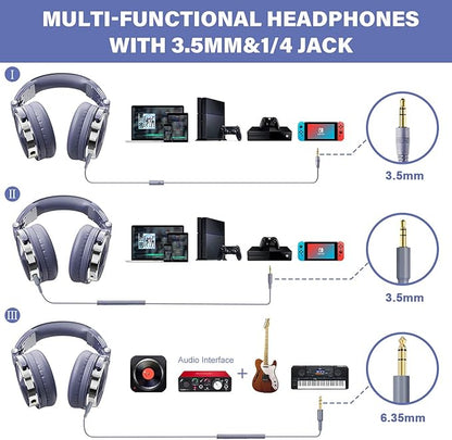 OneOdio Wired Over Ear Headphones Studio Monitor & Mixing DJ Stereo Headsets with 50mm Neodymium Drivers and 1/4 to 3.5mm Jack for AMP Computer Recording Podcast Keyboard Guitar Laptop - Light Blue