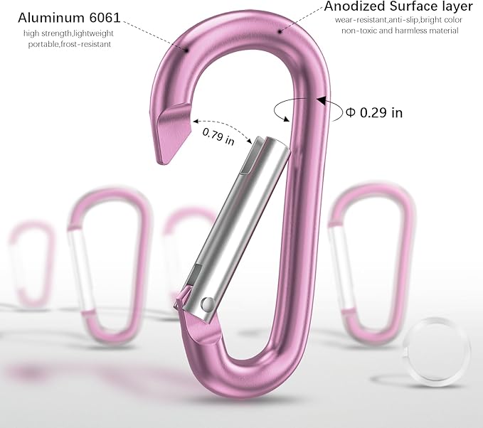 sprookber 3" Aluminum Carabiner D Ring, Caribeener Clips, Spring Snap Hook for Keychain Clip, Set of 10