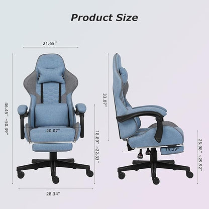 Gaming Chair, Computer Office Chair with Footrest, Linkage Armrests and Lumbar Support, High Back Ergonomic Gamer Chairs for Adults, Blue Fabric