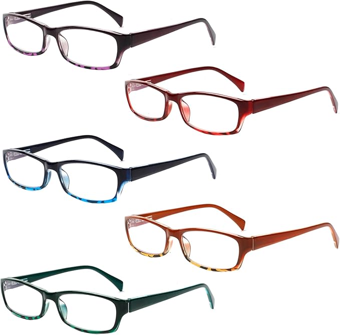 Henotin 5-Pack Reading Glasses Blue Light Blocking Anti Eyestrain Computer Reading Glasses for Women and Men Readers (Mix Color-C2, 2.50, Diopters)