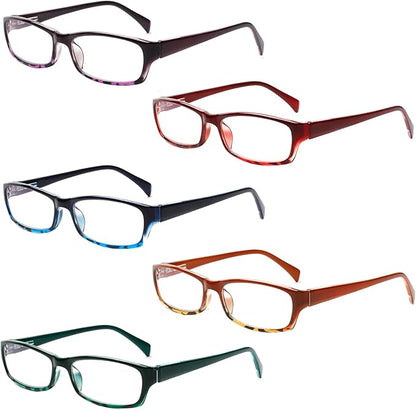 Henotin 5-Pack Reading Glasses Blue Light Blocking Anti Eyestrain Computer Reading Glasses for Women and Men Readers (Mix Color-C2, 1.25, Diopters)
