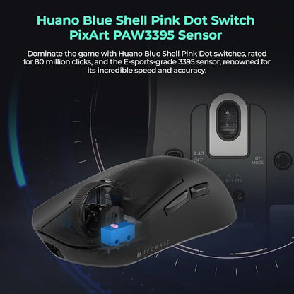 TECWARE EX1 Lightweight Gaming Mouse, 26K DPI Wireless Mouse, OLED Screen Display, 59g Lightweight, RGB Charging Dock, Tri-Mode Connectivity, Comes with PTFE Feet and Grip Tape, Gaming Mouse (Black)
