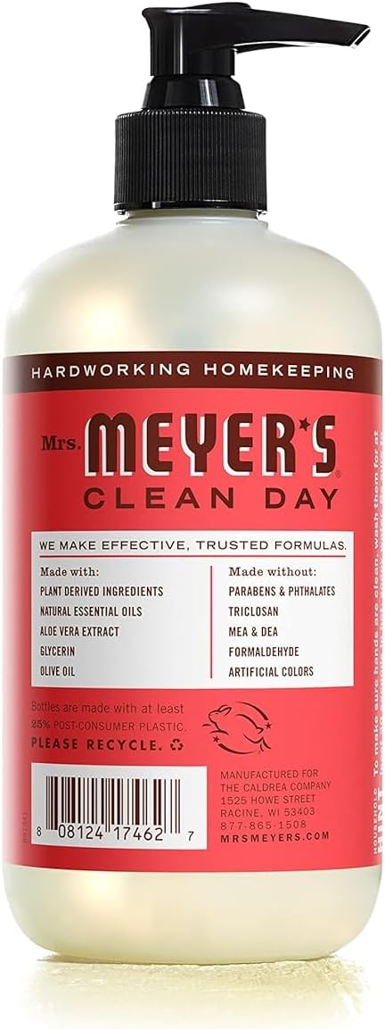 MRS. MEYER'S CLEAN DAY Hand Soap, Made with Essential Oils, Biodegradable Formula, Rhubarb, 12.5 Fl. Oz - Pack of 3