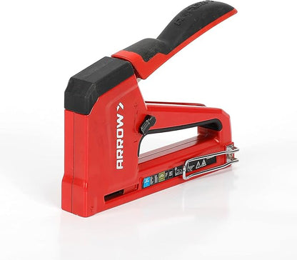 Arrow T50RED2 Heavy Duty Manual 2-in-1 Staple Gun and Brad Nailer for Upholstery, Framing, Insulation, Crafts, and Furniture, Red