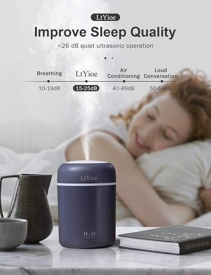Colorful Cool Mini Humidifier, USB Personal Desktop Humidifier for Car, Office Room, Bedroom,etc. Auto Shut-Off, 2 Mist Modes, Super Quiet. (Navy)(Black)