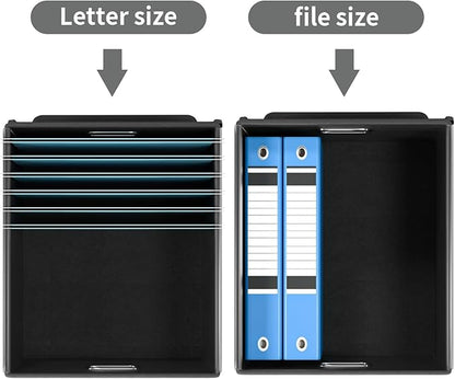 Collapsible File Storage Organizer Boxes with Lids, Linen Office Document Storage Box, Filing Box, Decorative Small File Box for Hanging File, Single File Box with Plastic Slide for Office/Decor/Home