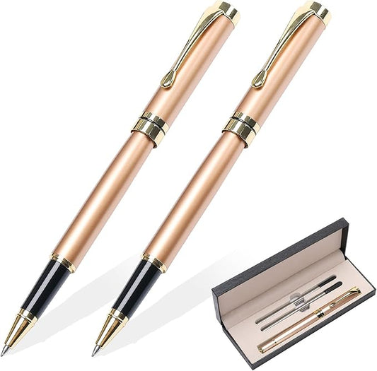 YIVONKA Luxury Ballpoint Pens Best Ball Pen Gift Set for Men & Women Professional Executive Office Nice BallPens Classy Gift Box Ballpoint Black Refill Line width 0.5mm (2 rosegold)