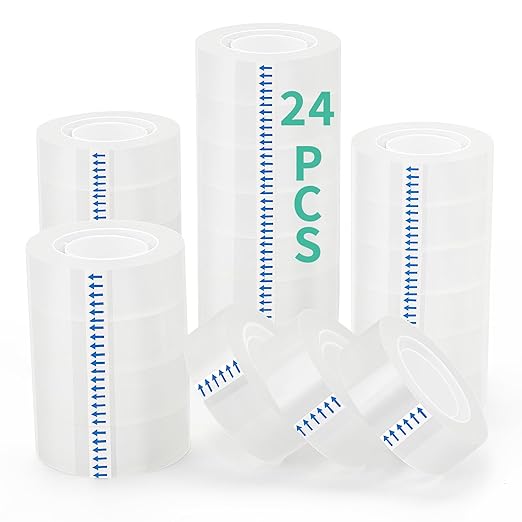 OWLKELA 24 Rolls Transparent Tape Refills, Clear Tape, All-Purpose Transparent Glossy Tape for Office, Home, School