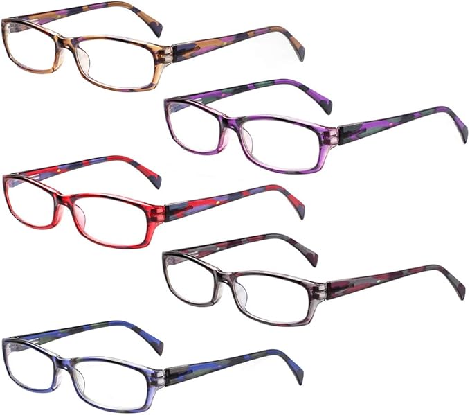 Henotin 5-Pack Reading Glasses Blue Light Blocking Anti Eyestrain Computer Reading Glasses for Women and Men Readers (5 Pairs Mix Color, 0.50)