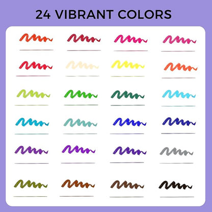 Artecho 24 Colors Markers for Adult Coloring Books, Dual Tip Markers for School, Fine and Brush Tip for Adults Coloring Books, Calligraphy, Drawing, Sketching