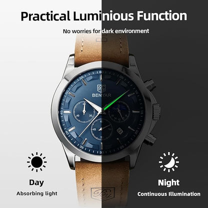 BY BENYAR Mens Watches Analog Quartz Chronograph Waterproof Wrist Watches for Men Fashion Business Work Casual Sport Designer Dress Watch with Calendar Elegant Gifts for Men