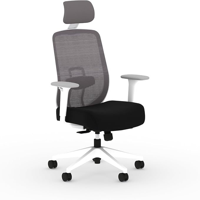 HON Altern Ergonomic Office Chair with Headrest, Arms, Wheels, Foam Cushion Seat, Mid Back Home Office Desk Chair Comfy, Height Adjustable Arms, Synchro-Tilt, White Frame, Black