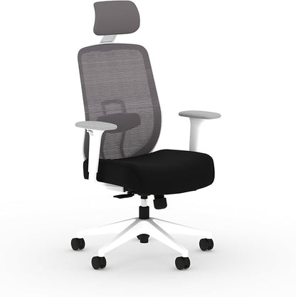 HON Altern Ergonomic Office Chair with Headrest, Arms, Wheels, Foam Cushion Seat, Mid Back Home Office Desk Chair Comfy, Height Adjustable Arms, Synchro-Tilt, White Frame, Black