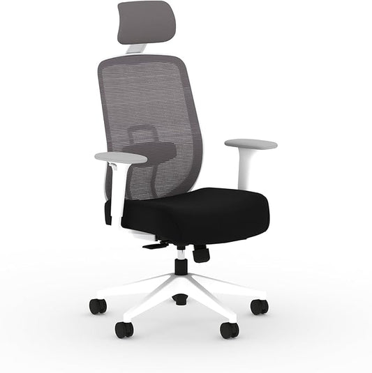 HON Altern Ergonomic Office Chair with Headrest, Arms, Wheels, Foam Cushion Seat, Mid Back Home Office Desk Chair Comfy, Height Adjustable Arms, Synchro-Tilt, White Frame, Black