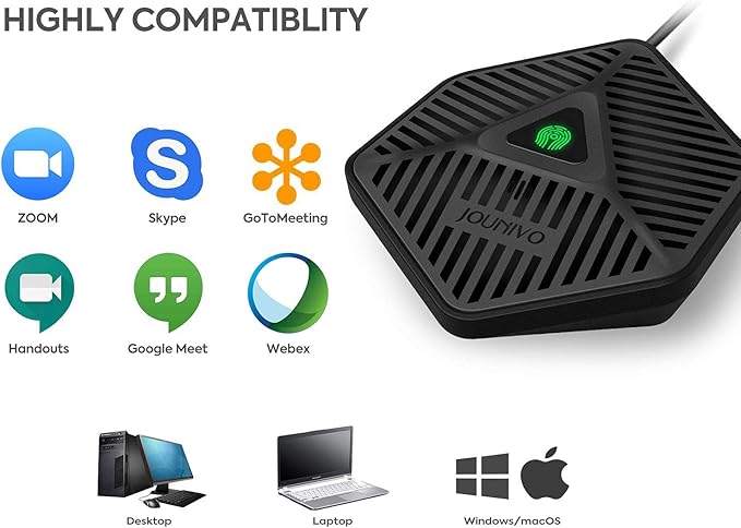 JOUNIVO Conference USB Microphone, 360° Omnidirectional Computer Mic with Mute Button for Video Conference, Recording, Skype, Online Class, Plug & Play Compatible with Windows/macOS/PC/Laptop(JV808)