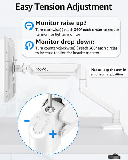 Dual Monitor Stand fits up to 32 inch, 4.4-22 lbs Computer Screens, Dual Monitor Desk Mount Height Adjustable, Monitor Arms for 2 Monitors, Home Office VESA Mounts with Gas Spring, Freelift White