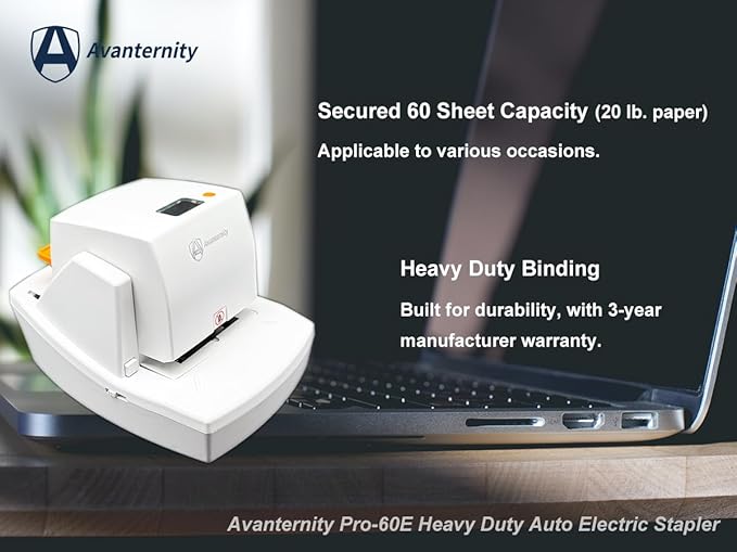 Avanternity's Pro-60E Heavy Duty Auto Electric Stapler (Value Kit + Extra 1 Staple Cartridge Pack) - Secured 60 Sheet Capacity, Includes 35,000 Staples