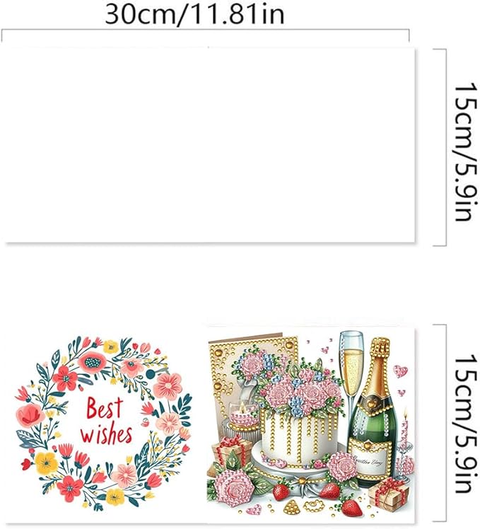 6pcs DIY Flowers Cake Diamond Art Painting Greeting Cards Kit, Rhinestone Art Holiday Birthday Card Set with Envelopes, DIY Festival Craft for Girlfriend, Christmas Valentine Gift Making Supplies