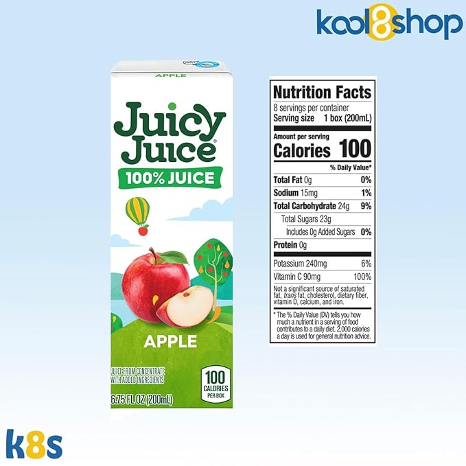 Juicy Juice Apple 100% Juice No Sugar Added On the Go Box 6.75 fl oz 32 Pack + 2 Reusable Snack Bags by KOOL8SHOP Infinite Deals