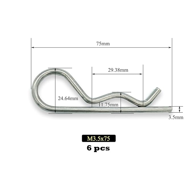 6 Pcs Heavy Duty Stainless Steel Spring Retaining Wire R Clips M3.5x75 Keeper Pins for Trailer Pin Clips Lock System