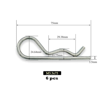 6 Pcs Heavy Duty Stainless Steel Spring Retaining Wire R Clips M3.5x75 Keeper Pins for Trailer Pin Clips Lock System