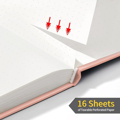 Annecy Numbered Bullet Dotted Journal Notebook, Medium 5.5x 8.25, 160 Pages 100GSM Writing Paper, A5 Peach Pink Faux Leather Cover with Pen Loop