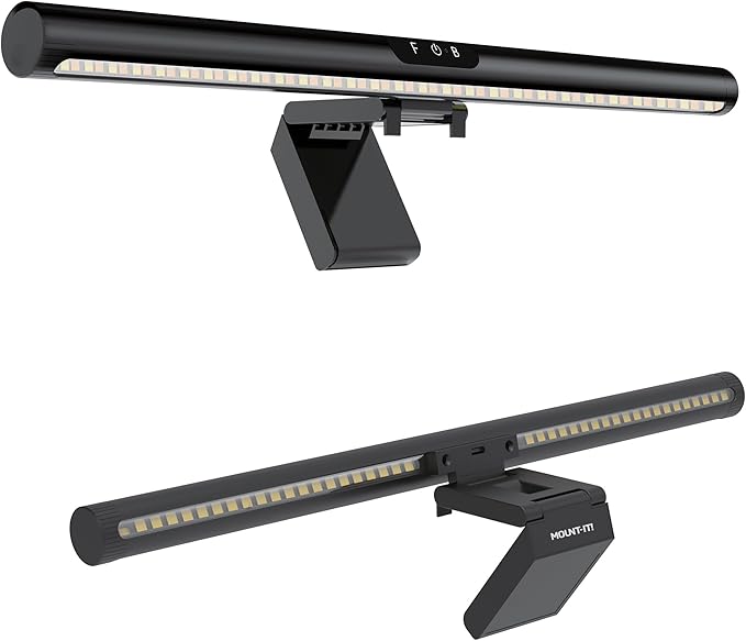 Mount-It! Monitor Light Bar, USB-Powered LED Lamp with Stepless Dimming and Adjustable Color Temperature, Eye-Caring Desk Light for Home, Office, and Gaming, Dual Light Modes, Space-Saving Design
