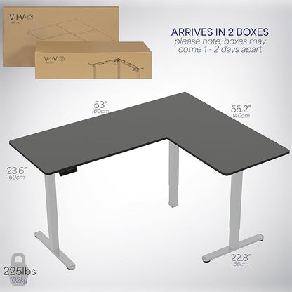 VIVO Electric Corner 63 x 55 inch L-Shaped Standing Desk, Memory Height Adjustment, Black Top Gray Frame, DESK-E3CTGB