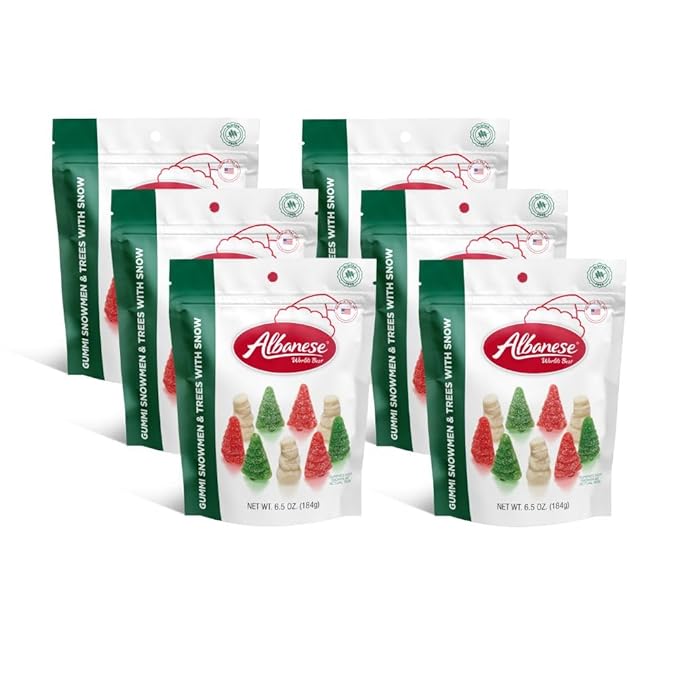 Albanese Worlds Best, Gummi Snowmen & Trees with Snow, 6.5 Ounce (Pack of 6), Holiday Candy, Great Stocking Stuffers, Perfect Christmas Treat & Gift, Share with Friends & Family